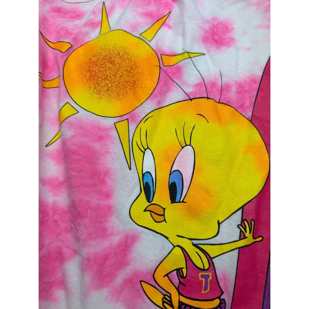 Vintage 1997 Warner Bros Tweety Bird Tie Dye Beach Cover Up Mini Dress Pink OS‎